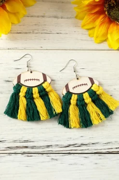 Clearance Dear-Lover Rugby Football Color Block Braided Tasseled Drop Earrings Green