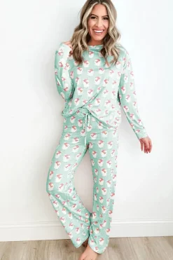 New Dear-Lover Santa Claus Striped Print Loose Fit Two Piece Lounge Set Green