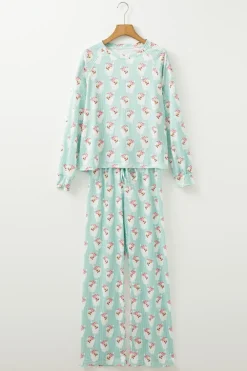 New Dear-Lover Santa Claus Striped Print Loose Fit Two Piece Lounge Set Green