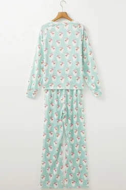 New Dear-Lover Santa Claus Striped Print Loose Fit Two Piece Lounge Set Green