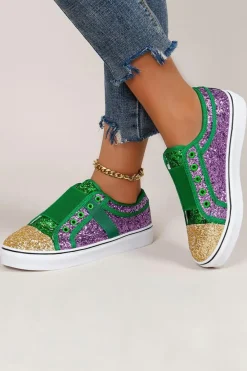 Hot Dear-Lover Sequin Color Block Slip-on Flat Shoes Green