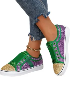 Hot Dear-Lover Sequin Color Block Slip-on Flat Shoes Green