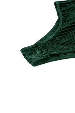 New Dear-Lover Sheer Dotty Long Sleeve Ribbed Velvet Bodysuit Green