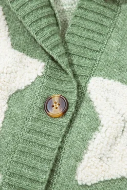 Discount Dear-Lover Sherpa Star Pattern Textured Sweater Cardigan with Pockets Green