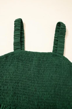 Discount Dear-Lover Smocked Sleeveless Wide Leg Jumpsuit with Pockets Green
