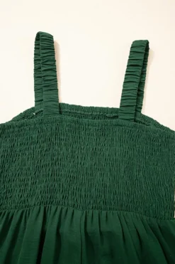 Discount Dear-Lover Smocked Sleeveless Wide Leg Jumpsuit with Pockets Green