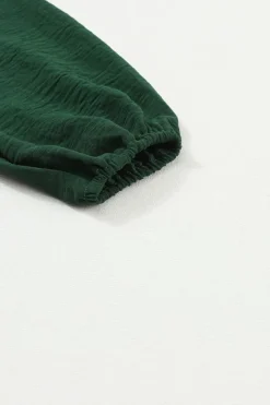 New Dear-Lover Smocked Square Neck Long Sleeve Wide Leg Jumpsuit Green