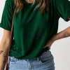 Clearance Dear-Lover Solid Color Crew Neck Tee Green