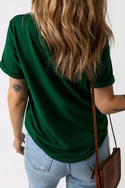 Clearance Dear-Lover Solid Color Crew Neck Tee Green