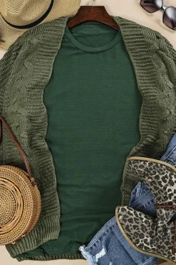 Clearance Dear-Lover Solid Color Crew Neck Tee Green