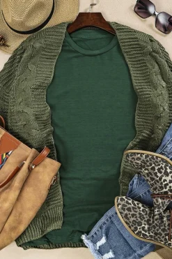 Clearance Dear-Lover Solid Color Crew Neck Tee Green