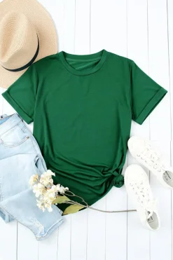 Clearance Dear-Lover Solid Color Crew Neck Tee Green