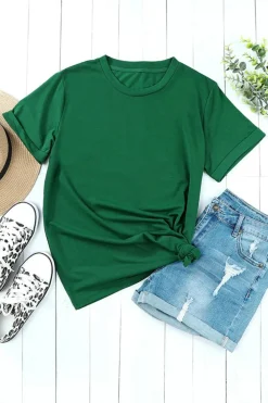 Clearance Dear-Lover Solid Color Crew Neck Tee Green