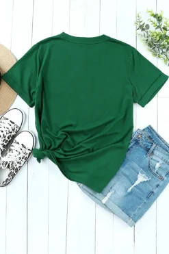 Clearance Dear-Lover Solid Color Crew Neck Tee Green