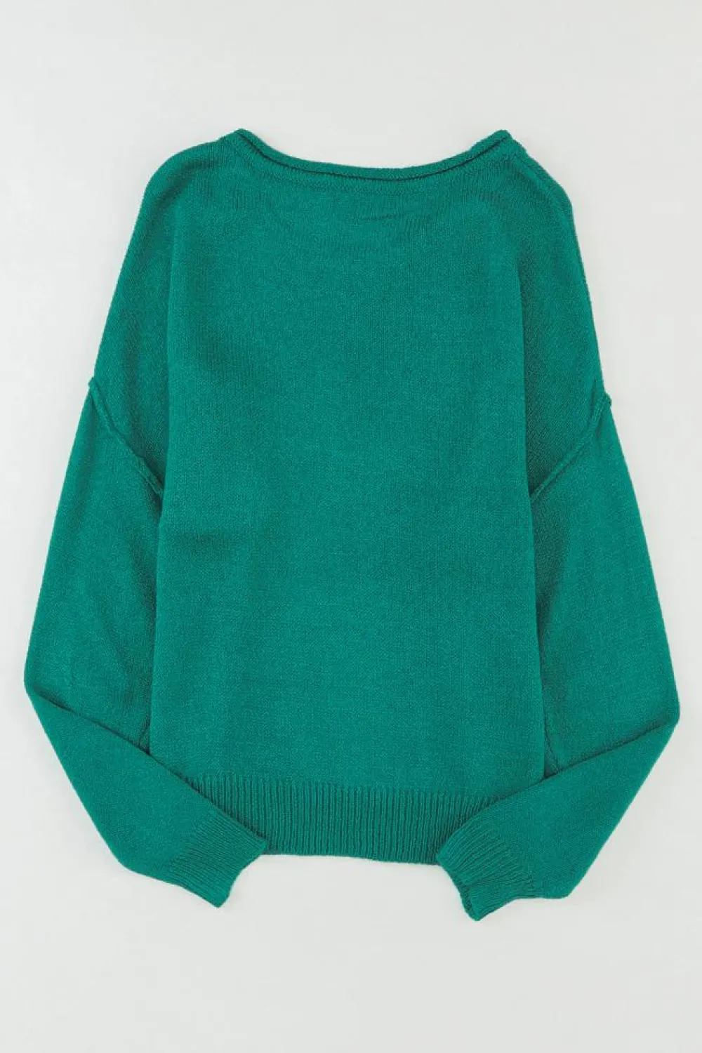 Fashion Dear-Lover Solid Color Off Shoulder Rib Knit Sweater with Pocket Green