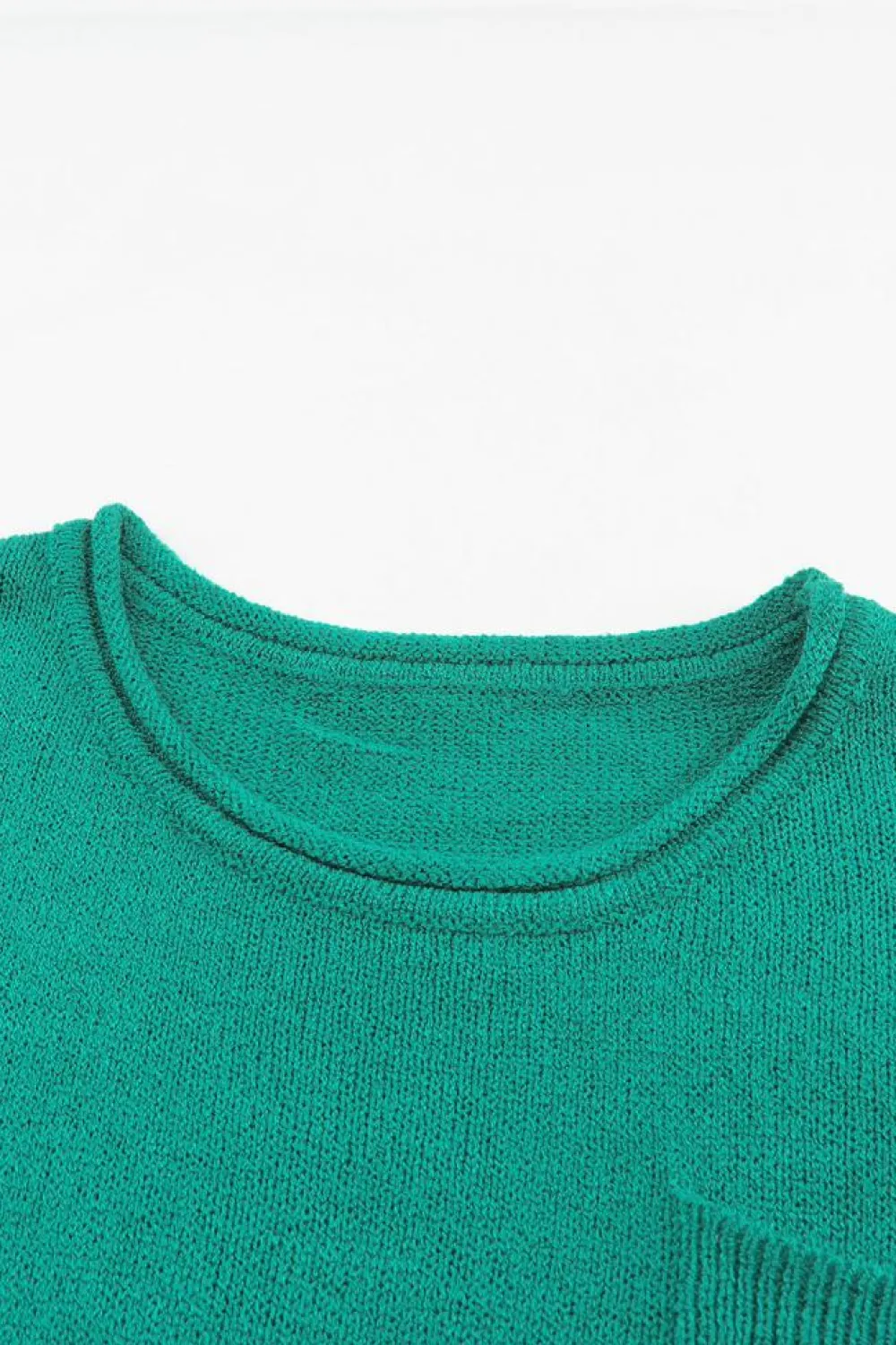 Fashion Dear-Lover Solid Color Off Shoulder Rib Knit Sweater with Pocket Green