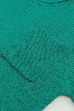Fashion Dear-Lover Solid Color Off Shoulder Rib Knit Sweater with Pocket Green