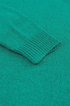 Fashion Dear-Lover Solid Color Off Shoulder Rib Knit Sweater with Pocket Green