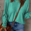Best Dear-Lover Solid Color Patchwork Long Sleeve Top Green