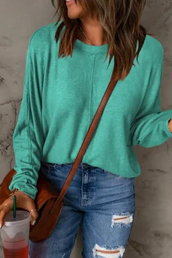 Best Dear-Lover Solid Color Patchwork Long Sleeve Top Green
