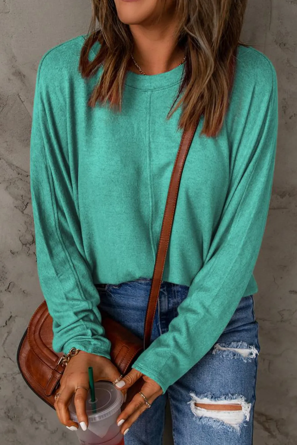Best Dear-Lover Solid Color Patchwork Long Sleeve Top Green