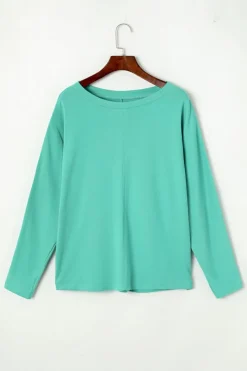 Best Dear-Lover Solid Color Patchwork Long Sleeve Top Green