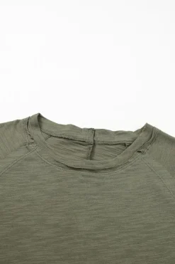 Online Dear-Lover Solid Crew Neck Long Sleeve Top Green