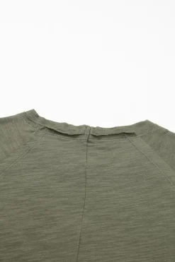 Online Dear-Lover Solid Crew Neck Long Sleeve Top Green