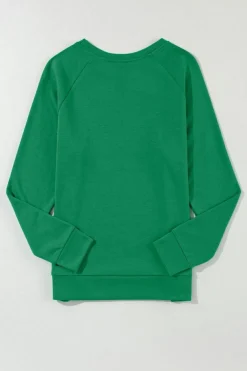 Hot Dear-Lover Solid Round Neck Raglan Sleeve Sweatshirt Green