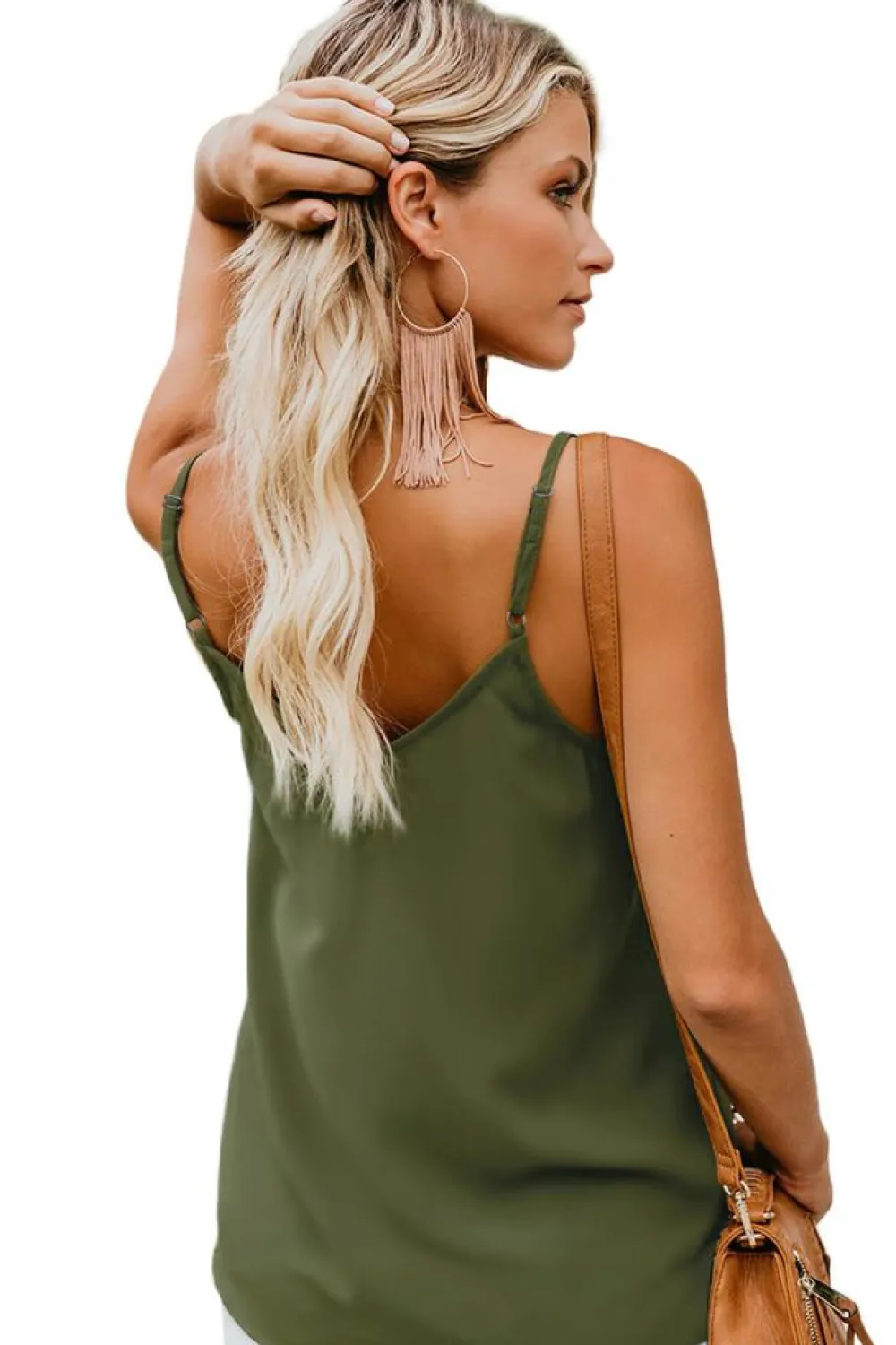 Fashion Dear-Lover Spaghetti Strap Buttoned Tank Top Green
