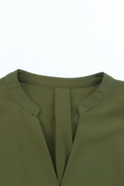 Outlet Dear-Lover Split V Neck Ruffled Sleeves Shirt Dress Green