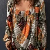 Clearance Dear-Lover Square Neck Mixed Print Blouse Green