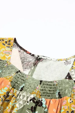 Clearance Dear-Lover Square Neck Mixed Print Blouse Green