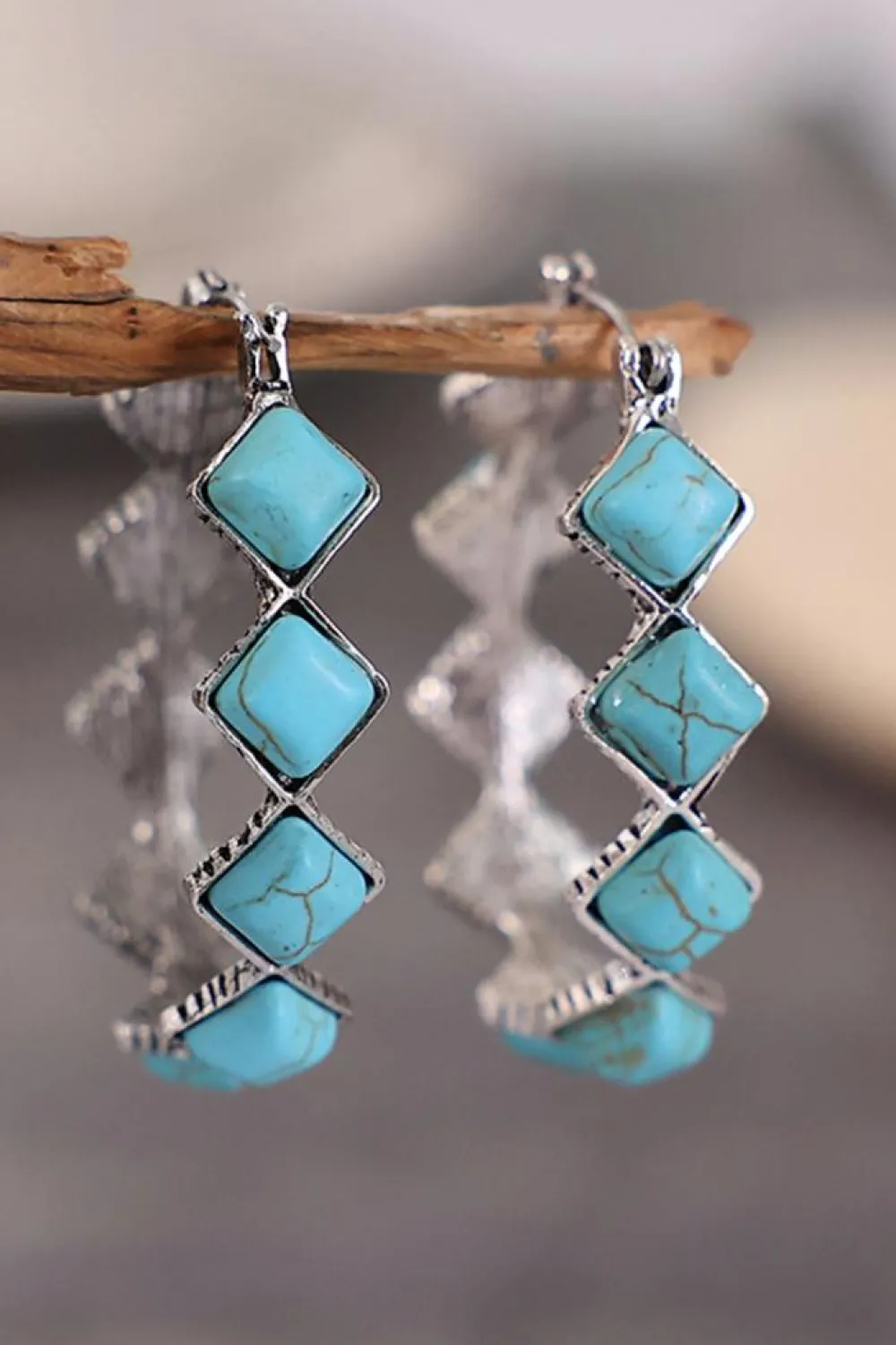 Outlet Dear-Lover Square Turquoise Gem Earrings Green