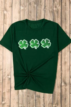 Online Dear-Lover St Patrick Clover Patch Sequin Graphic T-shirt Green