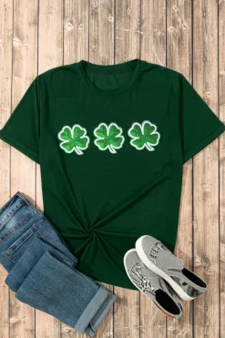 Online Dear-Lover St Patrick Clover Patch Sequin Graphic T-shirt Green