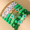Fashion Dear-Lover St Patricks Shamrock Letter Beaded Multi Layer Bracelet Set Green