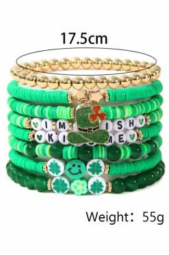 Fashion Dear-Lover St Patricks Shamrock Letter Beaded Multi Layer Bracelet Set Green