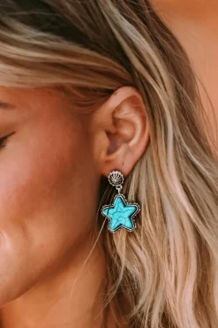 Hot Dear-Lover Star Dangle Antique Studded Western Earrings Green