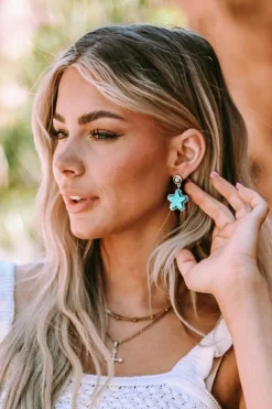 Hot Dear-Lover Star Dangle Antique Studded Western Earrings Green