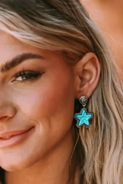 Hot Dear-Lover Star Dangle Antique Studded Western Earrings Green