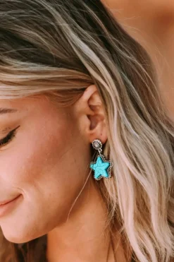 Hot Dear-Lover Star Dangle Antique Studded Western Earrings Green