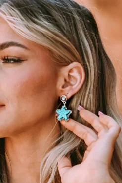 Hot Dear-Lover Star Dangle Antique Studded Western Earrings Green