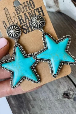 Hot Dear-Lover Star Dangle Antique Studded Western Earrings Green