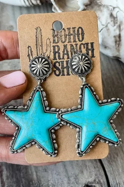 Hot Dear-Lover Star Dangle Antique Studded Western Earrings Green