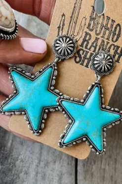 Hot Dear-Lover Star Dangle Antique Studded Western Earrings Green