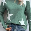 Fashion Dear-Lover Star Pattern Drop Shoulder Sweater Green