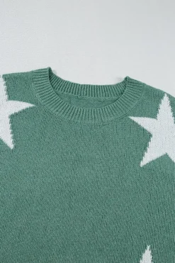 Fashion Dear-Lover Star Pattern Drop Shoulder Sweater Green