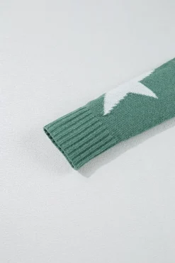 Fashion Dear-Lover Star Pattern Drop Shoulder Sweater Green