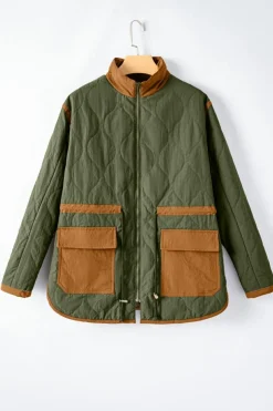 Sale Dear-Lover Stitching Quilted Drawstring Jacket Green